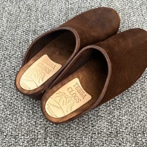 Brown Suede Wedge Clogs